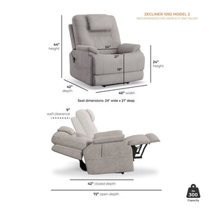 Flexsteel Zero Gravity Zecliner Model 2 Fabric Power Sleep Recliner with Power Headrest & Lumbar in Dove