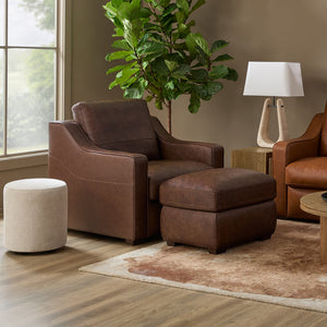 Flexsteel Hudson Leather Ottoman in Woodland