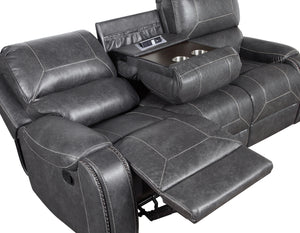 Steve Silver Keily Manual Reclining Sofa With Drop-Down Console In Dove Grey With Antiqued Brass Nailhead Trim