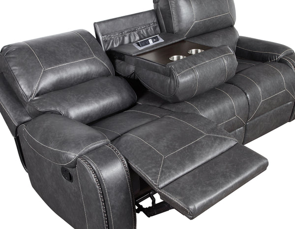 Steve Silver Keily Manual Reclining Sofa With Drop-Down Console In Dove Grey With Antiqued Brass Nailhead Trim