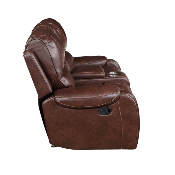 Steve Silver Keily Manual Glider Reclining Loveseat In Brown With Antiqued Brass Nailhead Trim