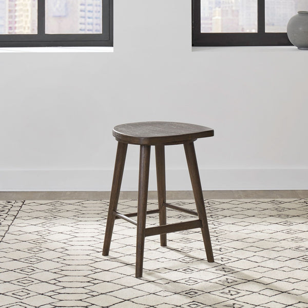 Liberty Furniture City View Coffee Bean Scooped Seat Console Stool with Round Turned Tapered Legs