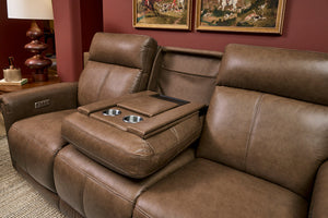 Flexsteel Zero Gravity Alexander Leather Power Reclining Sofa with Console, Power Headrest & Lumbar in Khaki