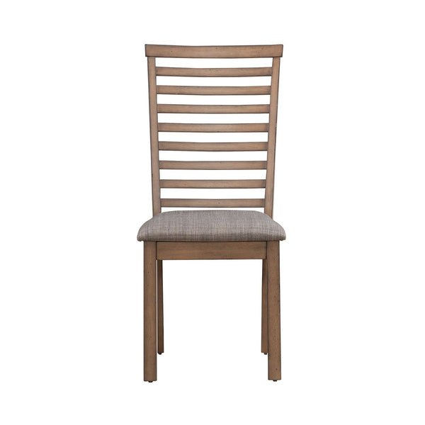 Liberty Furniture Brook Bay Sandstone 5-Piece Casual Dining Trestle Table Set with Upholstered Ladder Back Side Chairs