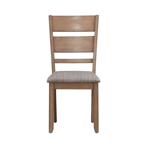 Liberty Furniture Brook Bay Sandstone 7-Piece Casual Dining Trestle Table, 6 Upholstered Slat Back Side Chairs Set