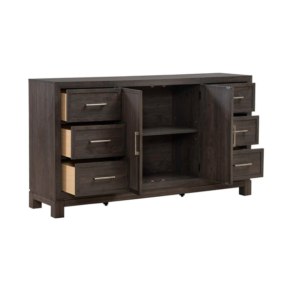 Liberty Furniture Modern Edge Caffe 2-Door 6-Drawer Dresser with Raised Block Base