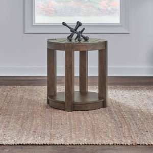 Liberty Furniture Broadmore Cobblestone Brown Round Chairside Table with Planked Top