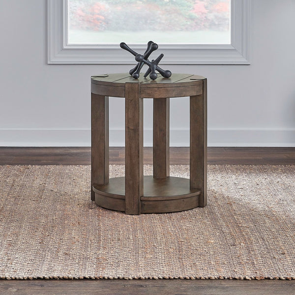 Liberty Furniture Broadmore Cobblestone Brown Round Chairside Table with Planked Top