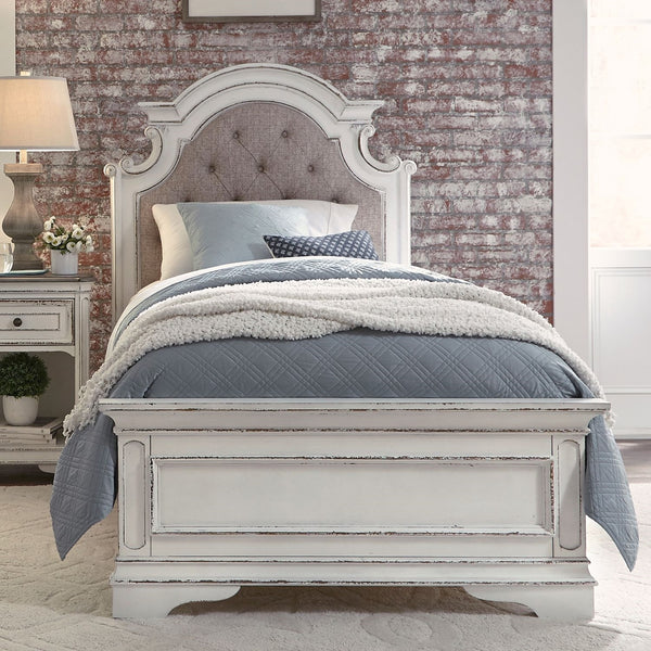 Liberty Furniture Magnolia Manor Antique White & Weathered Bark Full Tufted Upholstered Bed