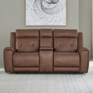 Liberty Furniture Beckham Aline Saddle Leather Dual Zero Gravity Power Recline with Powered Articulating Headrest Sofa & Console Loveseat Set with USB
