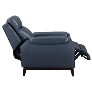 Liberty Furniture Rawling York Navy Leather Manual Push Back Recliner with Antique Brass Nail Head Trim