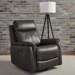 Liberty Furniture Rowland Aline Coal Leather Swivel Glider Triple Power Recliner with USB