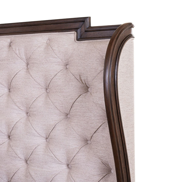 Liberty Furniture Provence Park Chateau Brown Queen Button Tufted Upholstered Shelter Headboard