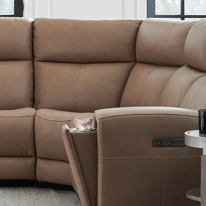Liberty Furniture Camden Aline Toast Leather Triple Power Zero Wall Recline Power Articulating Headrest & Lumbar 6-Piece Sectional with USB