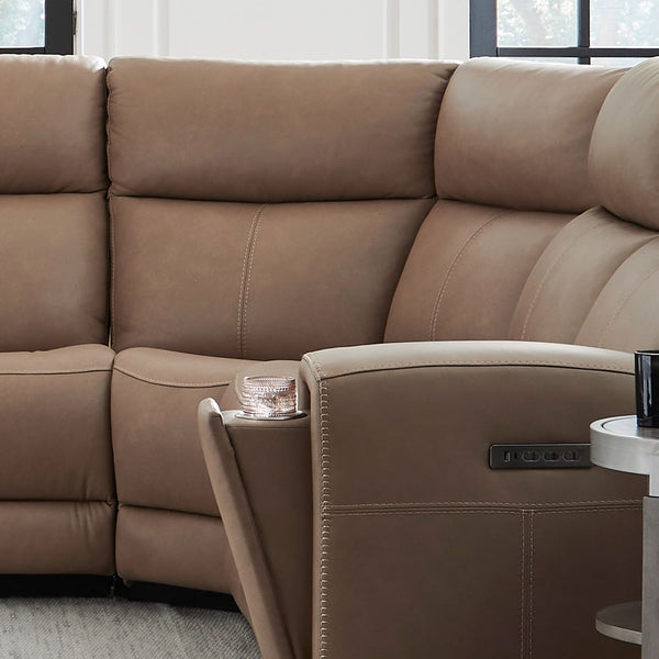 Liberty Furniture Camden Aline Toast Leather Triple Power Zero Wall Recline Power Articulating Headrest & Lumbar 6-Piece Sectional with USB