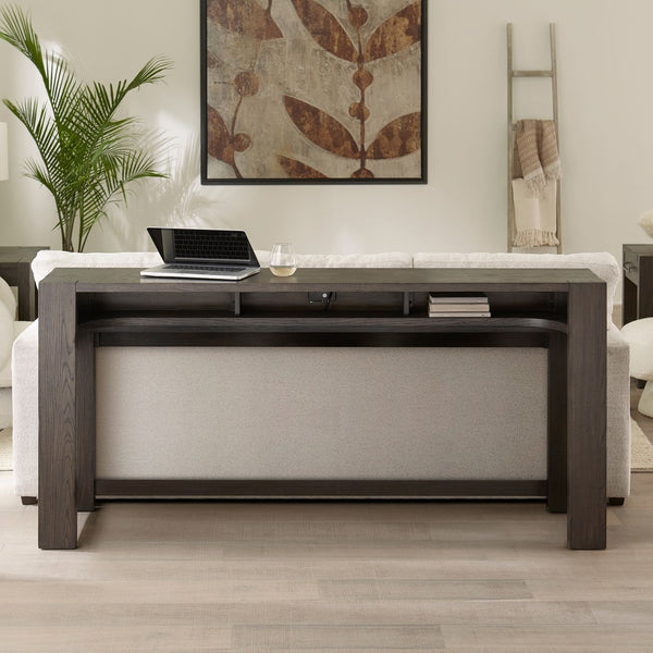 Liberty Furniture Lennox Hill Bark Console Bar Table with Built-In Charging Station