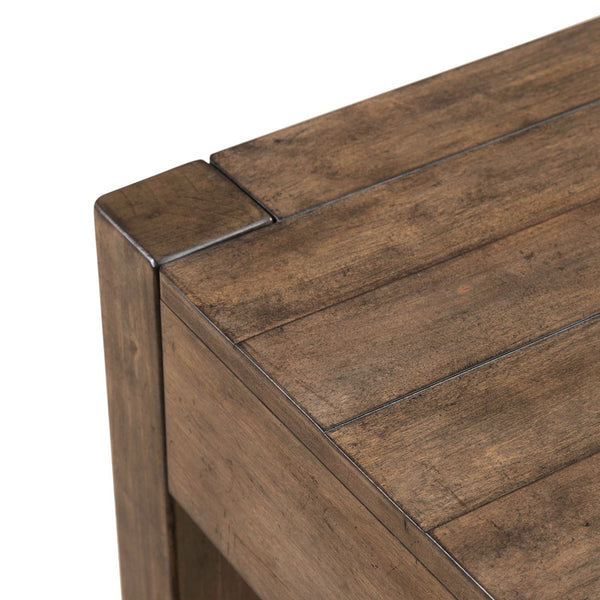 Liberty Furniture Broadmore Cobblestone Brown Console Table with Planked Top & Block Raised Legs