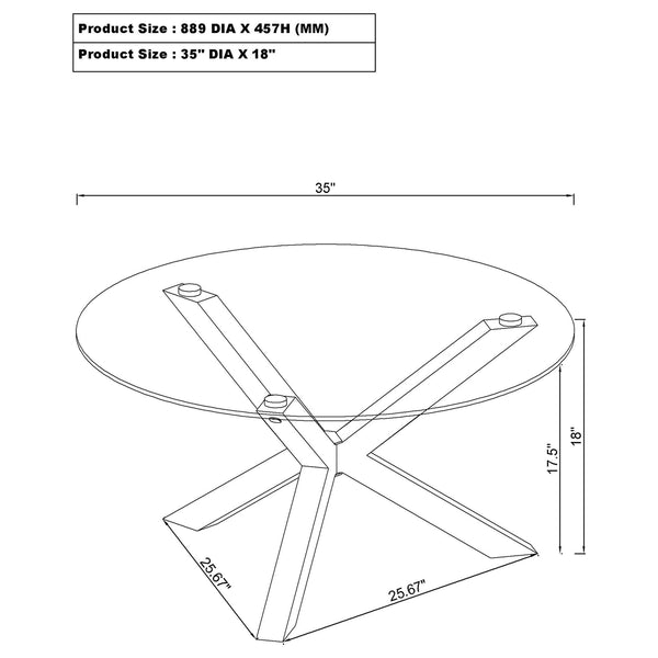 Coaster Kenzie Round Tempered Glass Top Cocktail Coffee Table Chrome