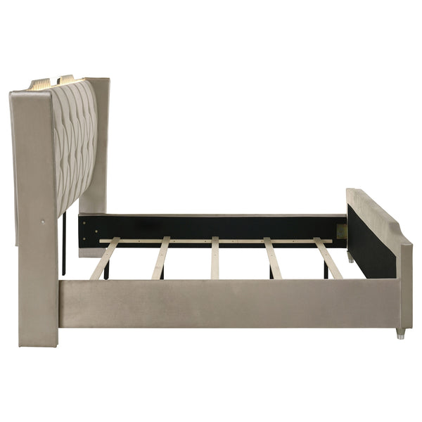 Coaster Lorient King LED Upholstered Bed Ivory & Camel