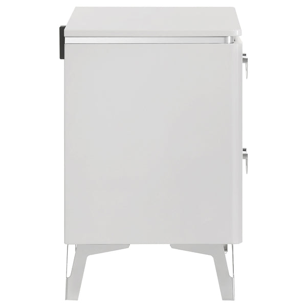 Coaster Cassia 2-Drawer Nightstand Bedside Table White High Gloss