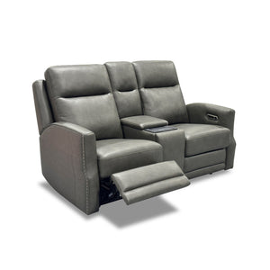 Flexsteel Maxwell Leather Power Reclining Loveseat with Console, Power Headrests and Lumbar in Cinder