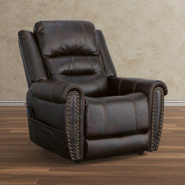 Flexsteel Oscar Fabric Power Lift Recliner with Right-Hand Control & Power Headrest in Molasses