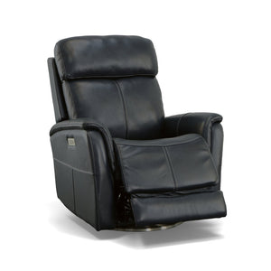 Flexsteel View Leather Power Swivel Recliner with Power Headrest in Ocean