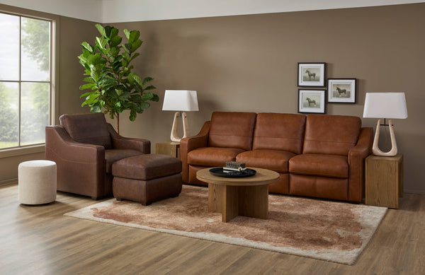Flexsteel Hudson Leather Ottoman in Woodland
