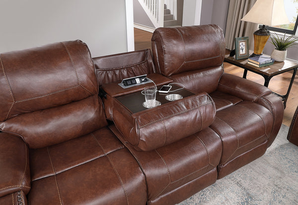 Steve Silver Keily Manual Glider Reclining Loveseat In Brown With Antiqued Brass Nailhead Trim