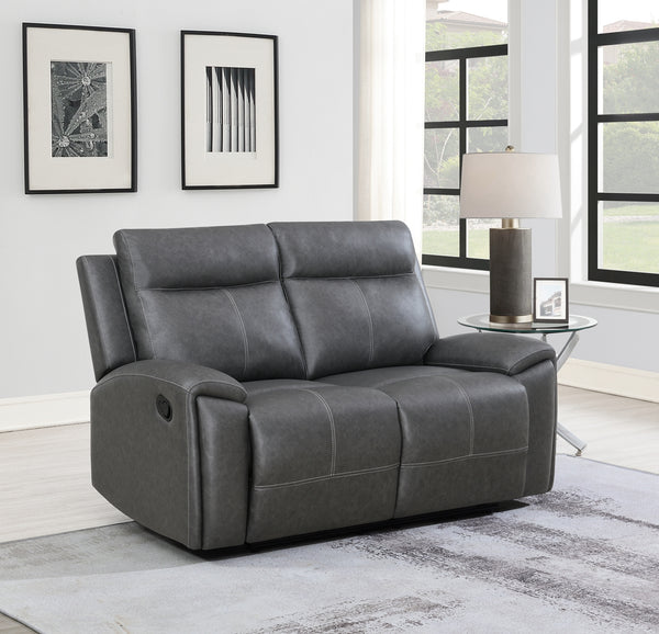 Steve Silver Gaston Manual Reclining Loveseat In Gray Vegan Leather