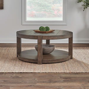 Liberty Furniture Broadmore Cobblestone Brown Round Cocktail Table with Casters