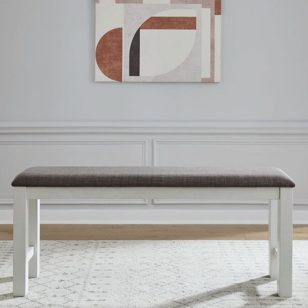 Liberty Furniture Brook Bay Textured White With Carbon Gray Tops Upholstered Counter Bench