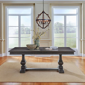 Liberty Furniture Paradise Valley Saddle Brown 6-Piece Trestle Table, 4 Leather LikeUpholstered Ladder Back Side Chairs, & Ladder Back Bench Set