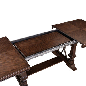 Liberty Furniture Provence Park Chateau Brown 7-Piece Trestle Table & 6 Upholstered Wood Back Side Chairs Set