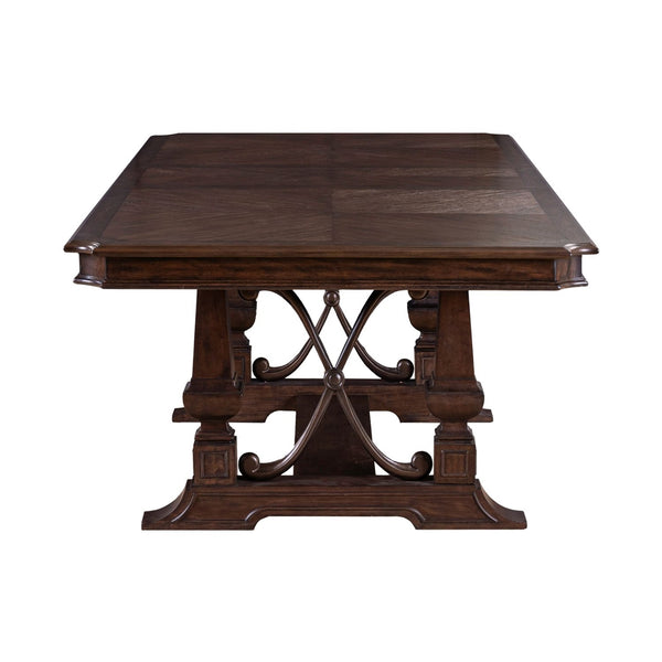 Liberty Furniture Provence Park Chateau Brown 7-Piece Trestle Table, 2 Upholstered Side Chairs & 4 Wood Back Side Chairs Set
