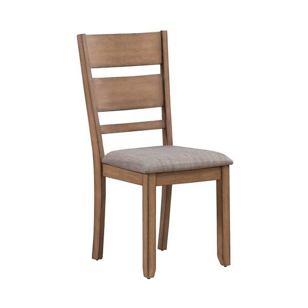Liberty Furniture Brook Bay Sandstone 7-Piece Casual Dining Trestle Table, 6 Upholstered Slat Back Side Chairs Set