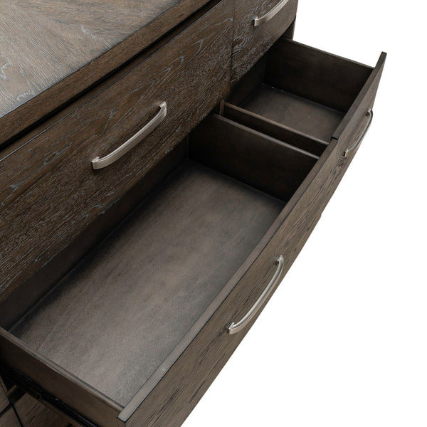 Liberty Furniture Cascade Falls Satin Espresso 9-Drawer Dresser with Starburst Veneer Pattern Top