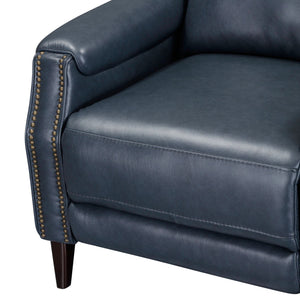 Liberty Furniture Rawling York Navy Leather Manual Push Back Recliner with Antique Brass Nail Head Trim