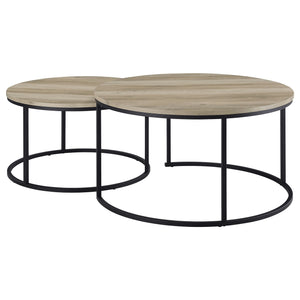 Coaster Lainey 2-Piece Round Nesting Coffee Table Distressed Pine