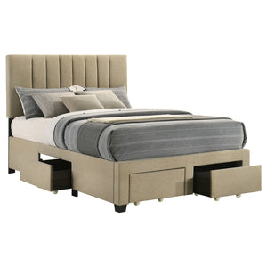 Coaster Wheatland 4-Drawer Upholstered Full Storage Bed Light Brown