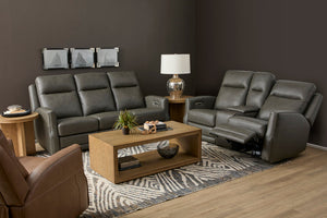 Flexsteel Maxwell Leather Power Reclining Loveseat with Console, Power Headrests and Lumbar in Cinder