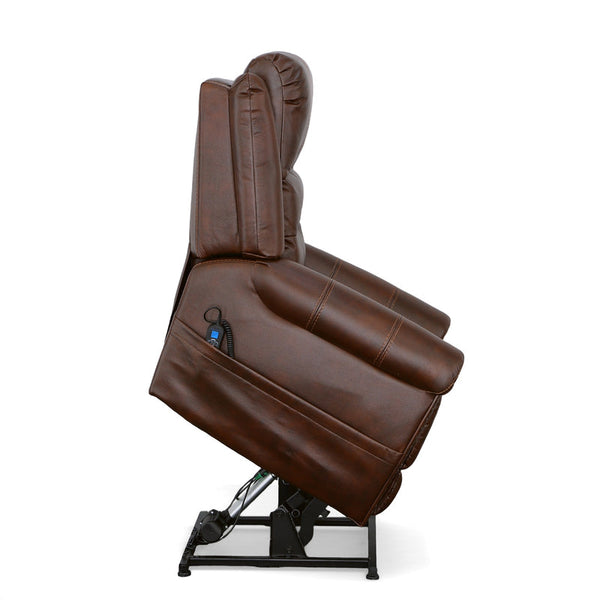 Flexsteel Oscar Fabric Power Lift Recliner with Right-Hand Control & Power Headrest in Pumpernickel