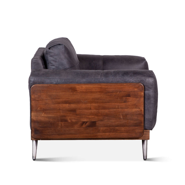Home Trends Design Portofino Mid Century Antique Ebony Leather Armchair