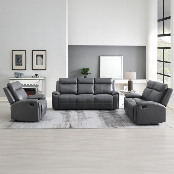 Steve Silver Gaston Manual Reclining Loveseat In Gray Vegan Leather