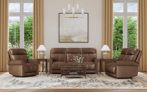 Flexsteel Zero Gravity Alexander Leather Power Reclining Sofa with Console, Power Headrest & Lumbar in Khaki