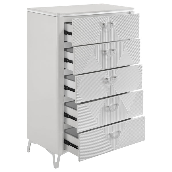 Coaster Cassia 5-Drawer Bedroom Chest Of Drawers White High Gloss