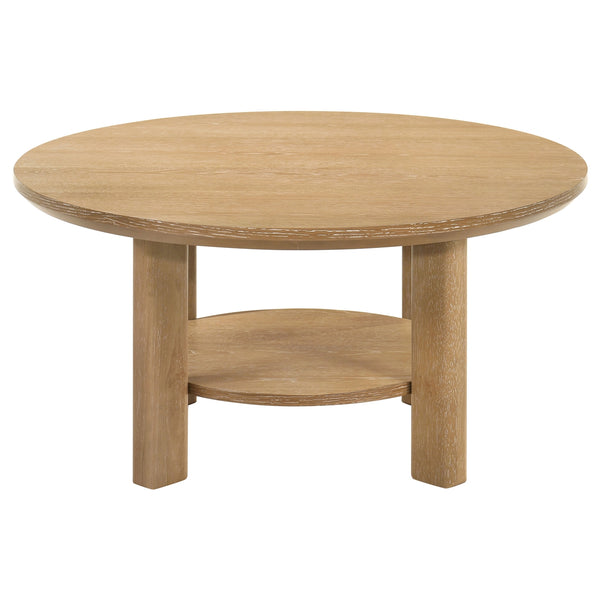 Coaster Ottowa 3-Piece Round Wood Coffee Table Set Washed Oak