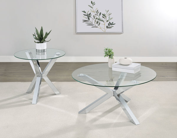 Coaster Kenzie Round Tempered Glass Top Cocktail Coffee Table Chrome