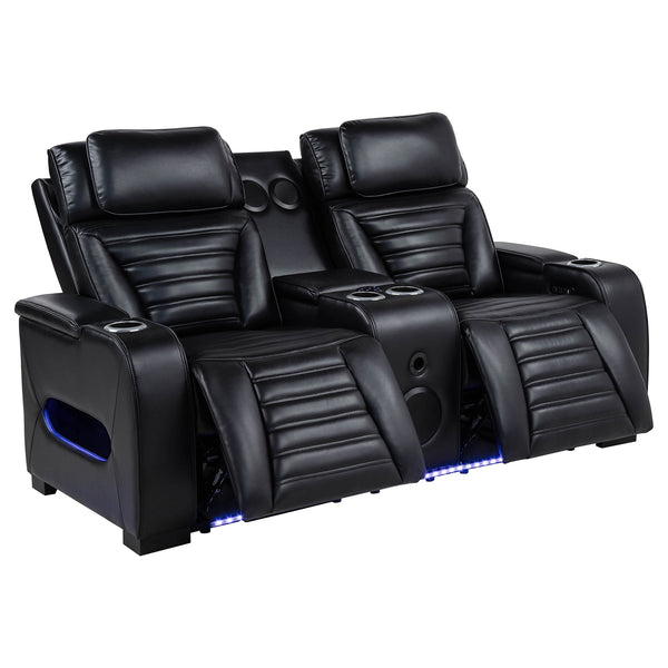 Coaster Zuma 3-Piece Faux Leather Dual Power LED Sofa Set Black