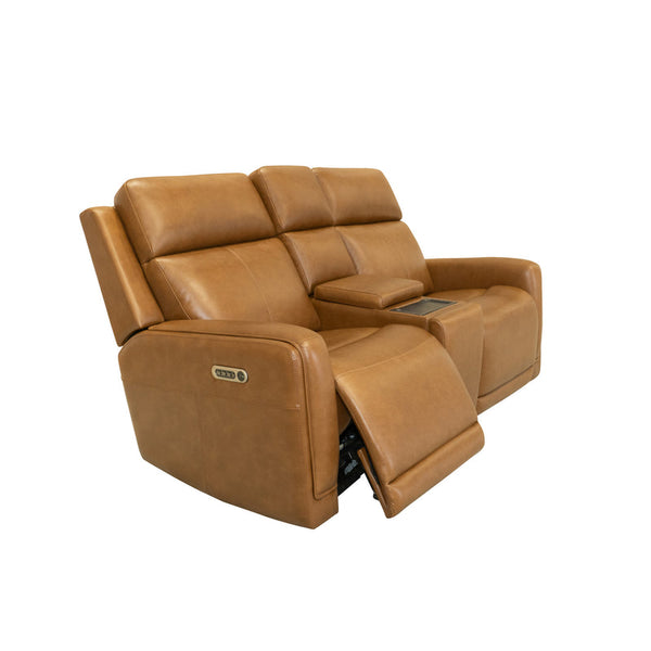 Flexsteel Alister Leather Power Gliding Loveseat with Console, Power Headrests & Lumbar in Sedona
